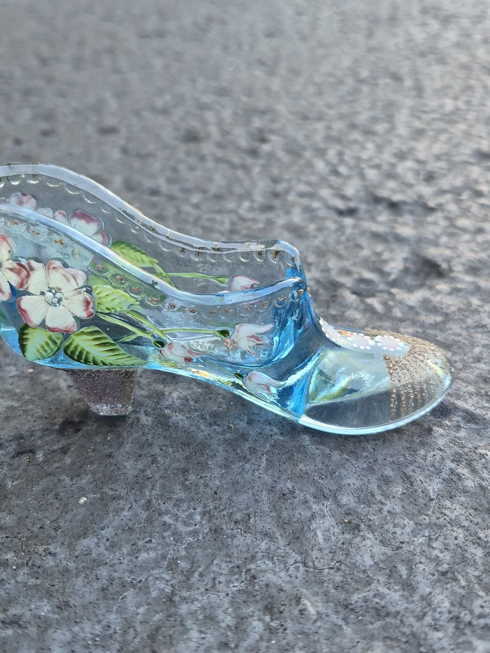 Fenton 95th Anniversary Blue Glass Decorative Shoe Figurine